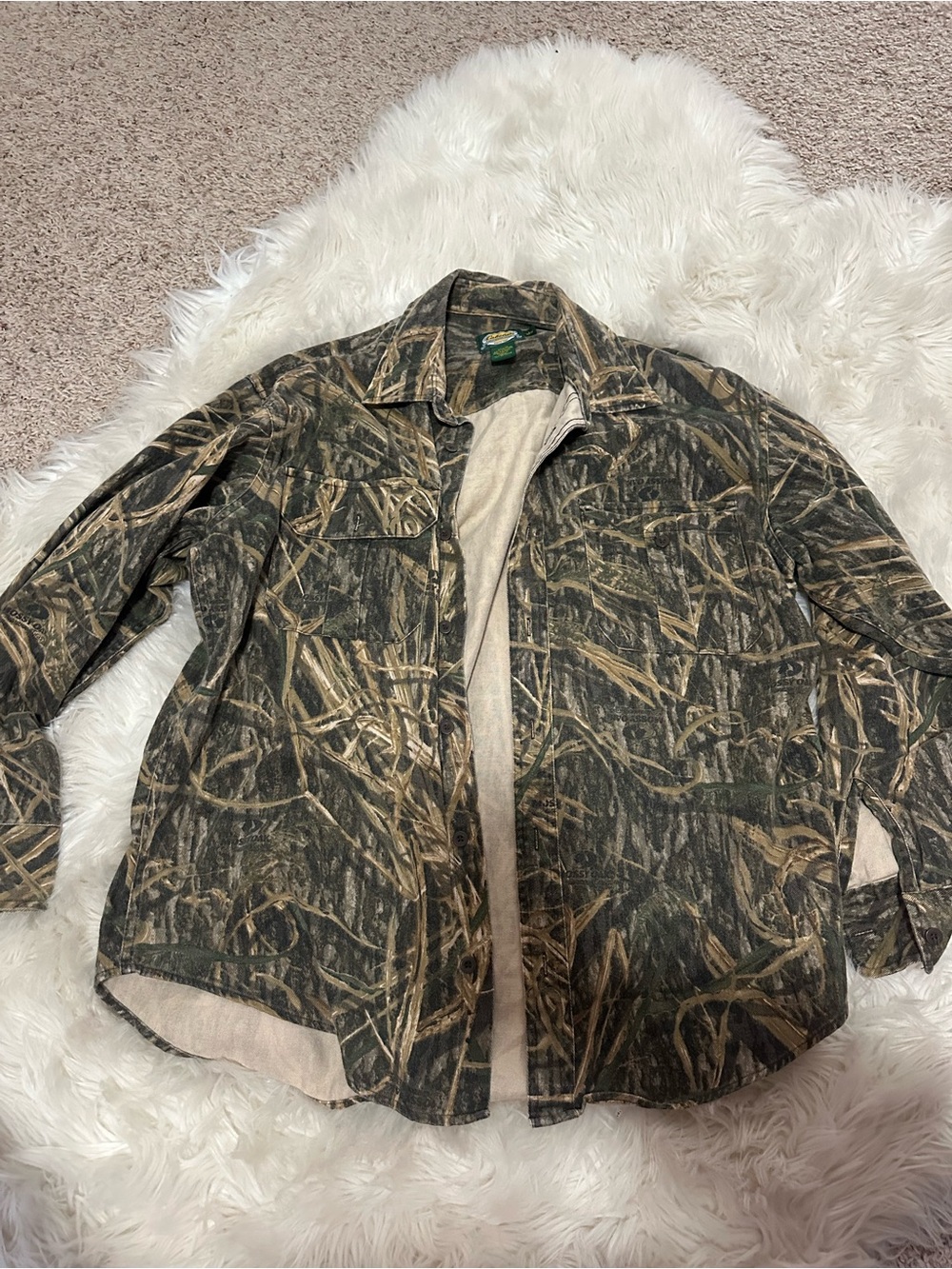 Vintage 90s Cabela's Realtree-Style Camo Utility Jacket - Green/Tan